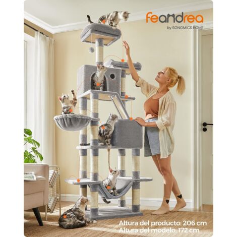 FEANDREA Árbol de gatos alto, Torre de 206 cm, Gris Claro por SONGMICS