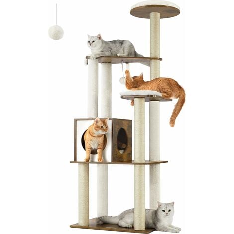 Escalera para gatos de 4 peldaños con caseta PawHut 60x40x66 cm gris