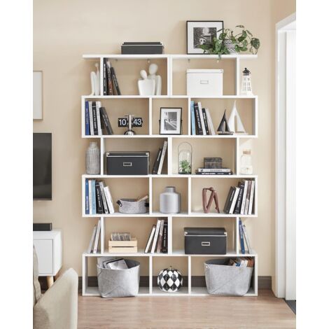 Librería de Madera, Separador de Espacios, Estantería de Exposición, Decoración contemporánea de 6 Niveles, Blanco