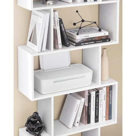 Librería de Madera, Separador de Espacios, Estantería de Exposición, Decoración contemporánea de 6 Niveles, Blanco
