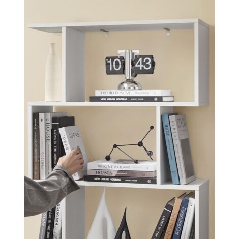 Librería de Madera, Separador de Espacios, Estantería de Exposición, Decoración contemporánea de 6 Niveles, Blanco