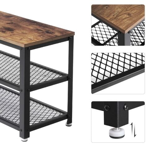 VASAGLE Banco para Zapatos, Estante de Zapatos de 3 Niveles, Organizador de Almacenamiento con Asiento y Estantes, Marco de Metal, para Entrada, Sala de Estar, Pasillo, Marrón Rústico y Negro por SONG