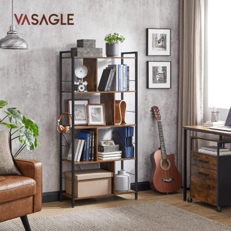 VASAGLE Librería, Biblioteca de 5 Niveles, Estantería de Almacenamiento para Oficina, Estantería con Compartimentos Abiertos para Salón, Estilo Industrial, Marrón Rústico y Negro por SONGMICS