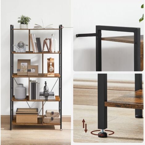 VASAGLE Librería, Biblioteca de 5 Niveles, Estantería de Almacenamiento para Oficina, Estantería con Compartimentos Abiertos para Salón, Estilo Industrial, Marrón Rústico y Negro por SONGMICS