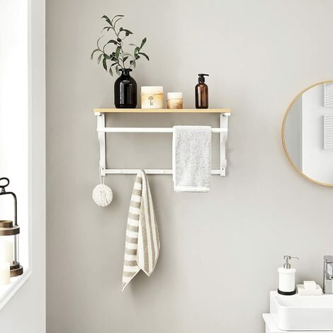 VASAGLE Perchero de Pared con Ganchos, Estante de Pared, Estante Mural de Almacenamiento, Estante de Pared con Barra Colgante, 5 Ganchos, para Entrada, Vestíbulo por SONGMICS