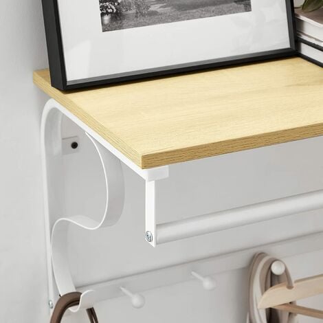 VASAGLE Perchero de Pared con Ganchos, Estante de Pared, Estante Mural de Almacenamiento, Estante de Pared con Barra Colgante, 5 Ganchos, para Entrada, Vestíbulo por SONGMICS