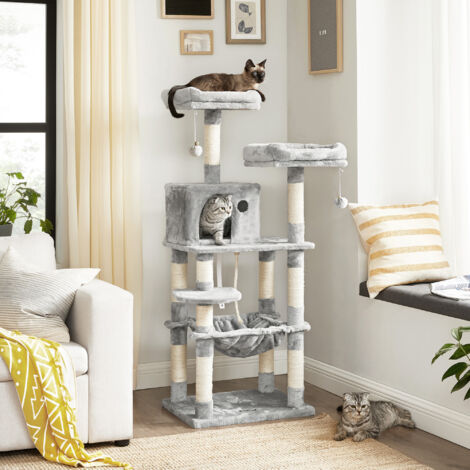 FEANDREA Árbol para Gatos, Torre de 143 cm, 2 Plataformas, Gris Claro por SONGMICS