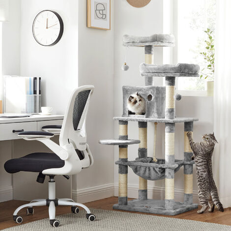 FEANDREA Árbol para Gatos, Torre de 143 cm, 2 Plataformas, Gris Claro por SONGMICS
