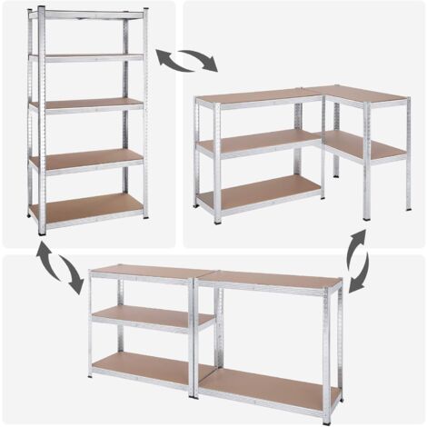 Estantería de Almacenaje de 5 Niveles, Set de 2, 180 x 90 x 40 cm, Carga de 875 kg (175 kg por nivel), con Estante Ajustable en Altura, para Garaje, Marco de Acero Reforzado, Plata