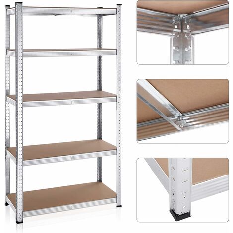 Estantería de Almacenaje de 5 Niveles, Set de 2, 180 x 90 x 40 cm, Carga de 875 kg (175 kg por nivel), con Estante Ajustable en Altura, para Garaje, Marco de Acero Reforzado, Plata