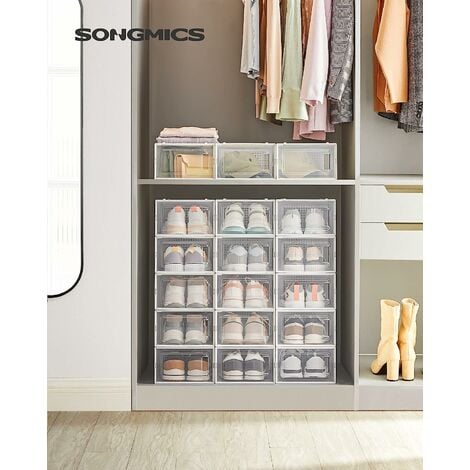 Caja de almacenamiento de zapatos con tapa frontal, apilable, organizador  de zapatos sin montaje, contenedor de almacenamiento con puerta