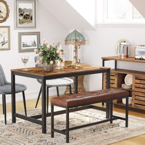 VASAGLE Mesa de Comedor 4 Plazas, Mesa de Cocina, 120 x 75 x 75 cm, Armazón de Metal de Alta Resistencia, Estilo Industrial, para Sala de Estar y Comedor, Marrón Vintage