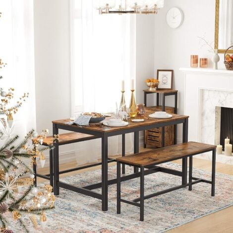 VASAGLE Mesa de Comedor 4 Plazas, Mesa de Cocina, 120 x 75 x 75 cm, Armazón de Metal de Alta Resistencia, Estilo Industrial, para Sala de Estar y Comedor, Marrón Vintage