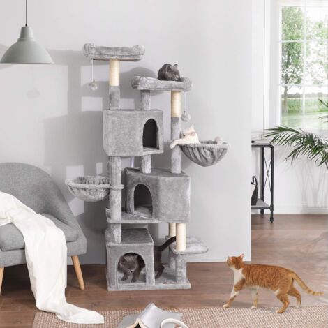 FEANDREA Árbol Grande para Gatos con 3 Cuevas para Gatos, Torre para Gatos de 164 cm, Gris Claro por SONGMICS
