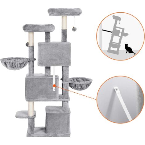 FEANDREA Árbol Grande para Gatos con 3 Cuevas para Gatos, Torre para Gatos de 164 cm, Gris Claro por SONGMICS