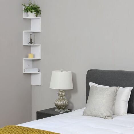 VASAGLE Estantería para Esquina de 5 Niveles, Estantería Esquinera, Estante de Exhibición de Madera, Ideal para Cocina, Dormitorio, Sala de Estar, Estudio, Blanco por SONGMICS