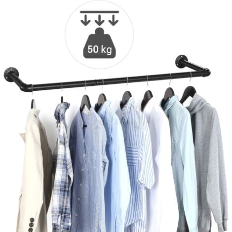 Perchero de Pared para Ropa, Percha para Colgar Ropa Industrial, Ahorro de Espacio, 92 x 30 x 7,5 cm, Carga hasta 50 kg, Fácil Montaje, para Espacios Reducidos, Negro