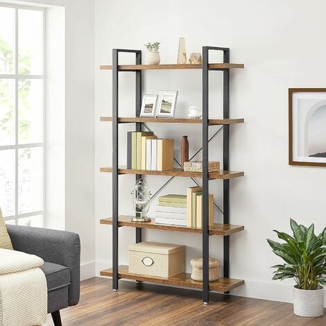  VASAGLE Librería, estantería abierta de 5 niveles con estantes  de almacenamiento ajustables, unidad de pie, marrón rústico ULBC165X01 :  Hogar y Cocina