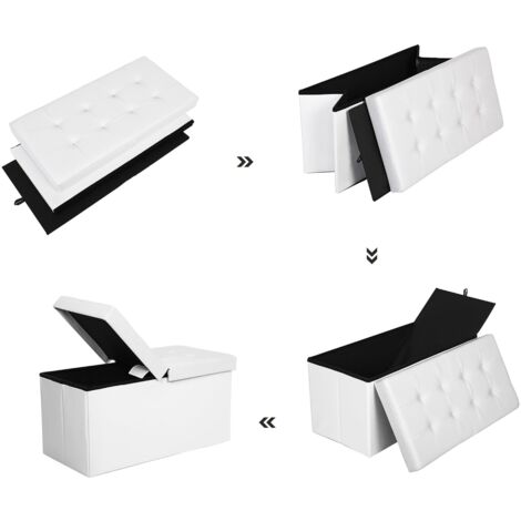 Puff Baúl Plegable Taburete de almacenamiento 80 L Tapa plegable Carga máxima de 300 kg Blanco 76 x 38 x 38 cm