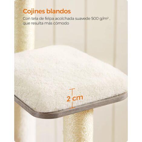 FEANDREA Árbol para Gatos, Torre Moderna de Gatos 165 cm, 5 Postes para Arañar, Cojines Lavables y Desmontables, Plataforma, Cueva, Muebles de Interior para Gatos, Greige