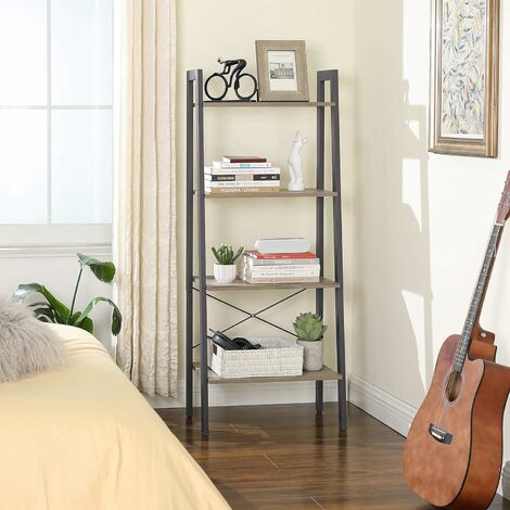 VASAGLE Estantería de Escalera, Estantería de 4 Niveles, para Salón, Dormitorio, Cocina, Oficina en Casa, Estilo Industrial, Marco de Acero, Greige y Gis por SONGMICS