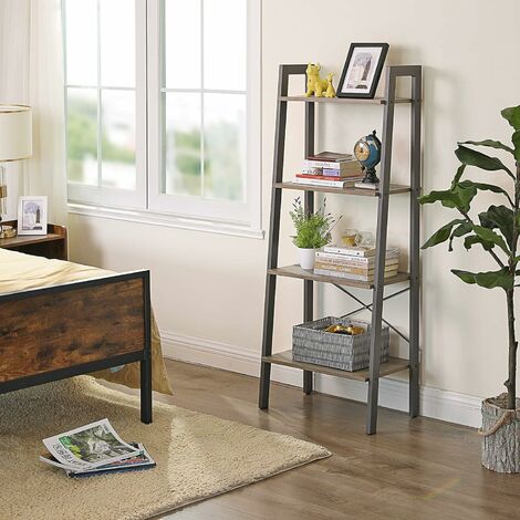 VASAGLE Estantería de Escalera, Estantería de 4 Niveles, para Salón, Dormitorio, Cocina, Oficina en Casa, Estilo Industrial, Marco de Acero, Greige y Gis por SONGMICS