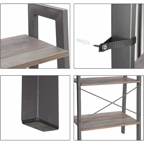 VASAGLE Estantería de Escalera, Estantería de 4 Niveles, para Salón, Dormitorio, Cocina, Oficina en Casa, Estilo Industrial, Marco de Acero, Greige y Gis por SONGMICS
