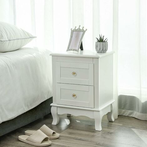 VASAGLE 2 Mesitas de Noche, Armario con 2 Cajones, Mesita Lateral de Madera con Patas de Pino Macizo, Amplio Espacio de Almacenamiento, Blanco por SONGMICS