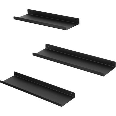 Estantes de Pared Metálicos, Juego de 3 Estantes Flotantes, Estilo Industrial, para Decoración, Marcos de Fotos, Adornos, 6 Tornillos Incluidos para Montaje, Negro
