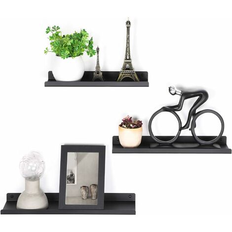 Estantes de Pared Metálicos, Juego de 3 Estantes Flotantes, Estilo Industrial, para Decoración, Marcos de Fotos, Adornos, 6 Tornillos Incluidos para Montaje, Negro