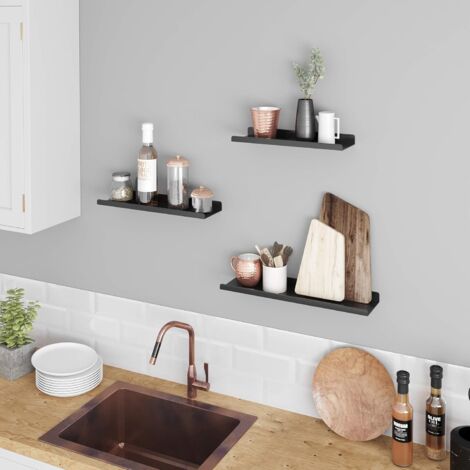 Estantes de Pared Metálicos, Juego de 3 Estantes Flotantes, Estilo Industrial, para Decoración, Marcos de Fotos, Adornos, 6 Tornillos Incluidos para Montaje, Negro
