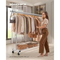 SONGMICS Burro Ropa con Ruedas, Perchero Burro Extensible con Carga Pesada, Capacidad de Carga Máx. de 150 kg, Fácil de Montar, Portátil, Plata