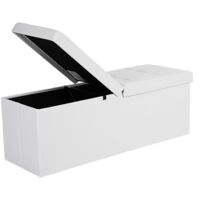 Baúl Puff Taburete para almacenaje Plegable Carga Máxima de 300 kg Blanco 110 x 38 x 38 cm