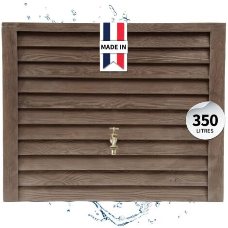 Réservoir mural Woody 350L en plastique – Design bois foncé – Raccords laiton 19mm – Résistant aux UV et intempéries (1/5)