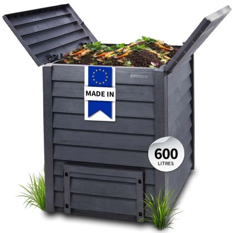 Garantia – Composteur 600 L en plastique recyclé – Technologie de ventilation avancée – Finition imitation bois anthracite – Assemblage sans outil