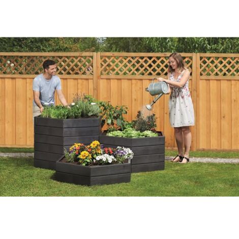 Garantia – Carré potager ergonomique 55x25 cm – Matériau plastique traité anti-UV – Surface imitation bois – Montage rapide sans outils