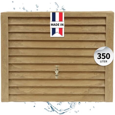 Garantia – Récupérateur d'eau de pluie mural Woody 350 L – Cuve en plastique recyclé – 3 filetages laiton 19 mm – Design aspect bois (1/7)