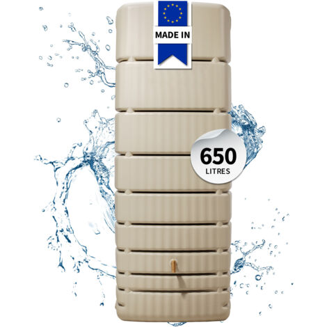 Garantia – Récupérateur d'eau de pluie 650L en plastique recyclé – Cuve murale slim sable – Raccords 2 x 19 mm – Couvercle diamètre 18 cm - SLIM 650 L
