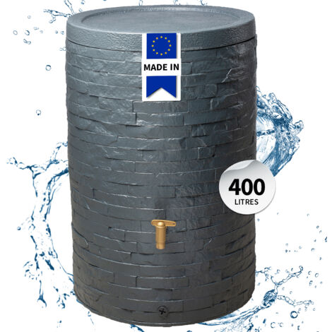 4rain Réservoir ARONDO 400L graphite avec robinet PE imitation laiton et couvercle – Capacité impressionnante, design élégant pour jardin durable
