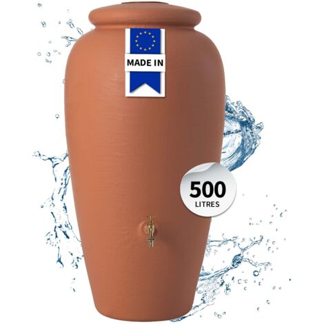 Garantia – Réservoir d'eau de pluie 500 L – Couleur terracotta – Raccords filetés 19 mm – Ouverture de 18 cm pour remplissage facile