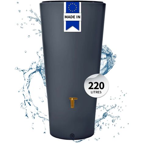 Garantia – Réservoir d'eau de pluie 220 L graphite – Robinet PE imitation laiton – Bac à plantes intégré – Résistant aux intempéries (1/6)