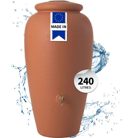 Réservoir d'eau de pluie 240 L en terracotta – Résistant aux intempéries – Raccords filetés intégrés de 19 mm – Écologique et recyclable – Graf Otto