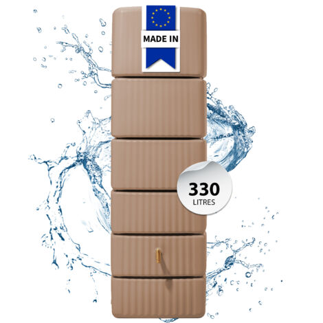 4rain récupérateur d'eau mural SLIM 330L sable avec robinet PE imitation laiton - Compact et élégant pour une collecte efficace