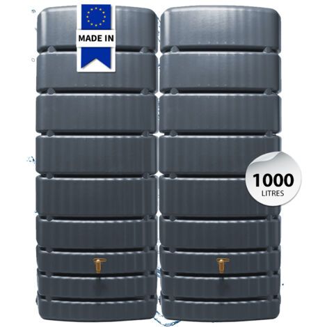 Réservoir d'eau de pluie 1000 L – 2 cuves de 500 L – Raccords filetés 19 mm – Plastique recyclé – Protection UV élevée – 4Rain - SLIM 500 L
