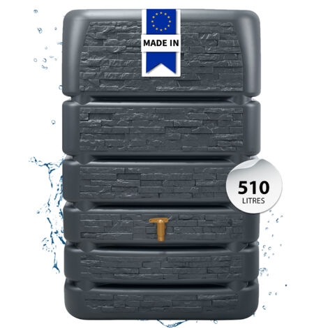 Réservoir mural récupérateur d'eau de pluie 510 L – Couleur gris graphite – 5 raccords filetés 19 mm – Résistant aux intempéries – 4Rain