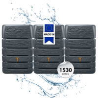 Récupérateur d'eau de pluie mural SLIM STONE DECOR 1530 litres – 3 réservoirs de 510 litres – Matériaux résistants aux intempéries – Design compact – 4Rain