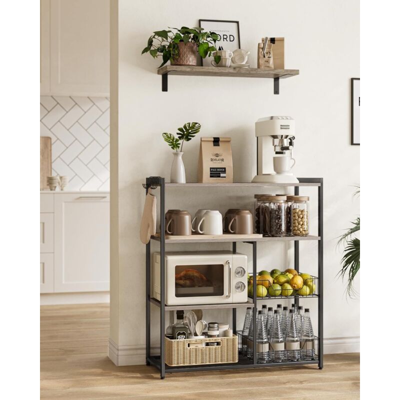 Scaffale Per Microonde In Bambù Regolabile - Con 4 Ganci, 52x30x35 Cm | Ripiano Cucina Portatile - Foto 8