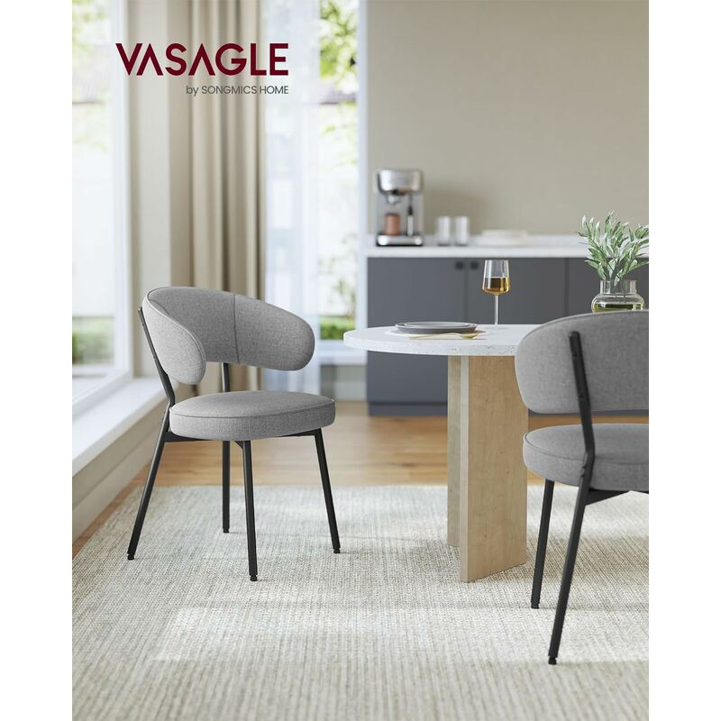 VASAGLE Sedia da Pranzo, Sedia da Cucina, Sedia Imbottita, Sedia Lounge,  Gambe in Metallo, Moderna, per Sala da Pranzo, Cucina, Grigio Chiaro