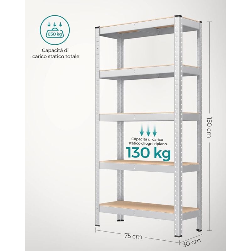 2 SCAFFALI METALLO a 5 Ripiani in Acciaio Regolabile Portata 175 kg Mensole  Neri EUR 79,99 - PicClick IT