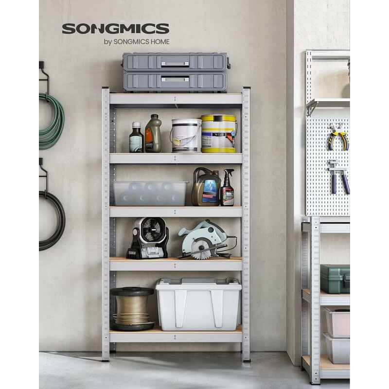 SONGMICS Scaffalatura a 5 Ripiani, Scaffale in Acciaio, Montaggio Rapido,  Utensili, Strumenti in Garage, Magazzino, Ripostiglio, Portante 650 kg, 30 x  75 x 150 cm, Argento